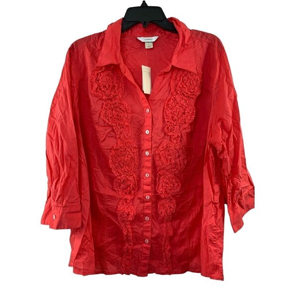 CJ Banks Tops - C.J. Banks Women's Coral Buttoned Down Blouse